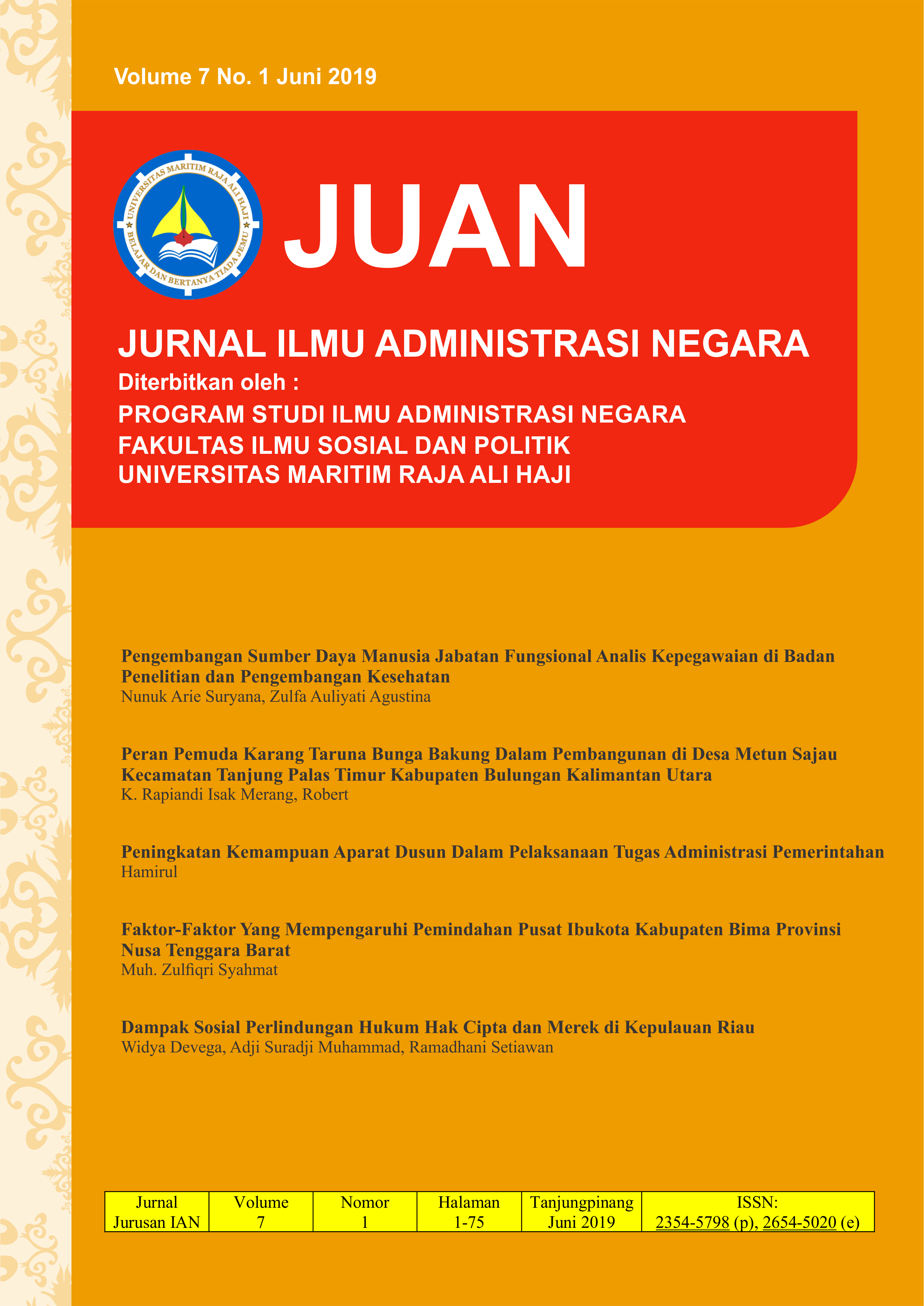 					View Vol. 7 No. 1 (2019): Jurnal Ilmu Administrasi Negara
				