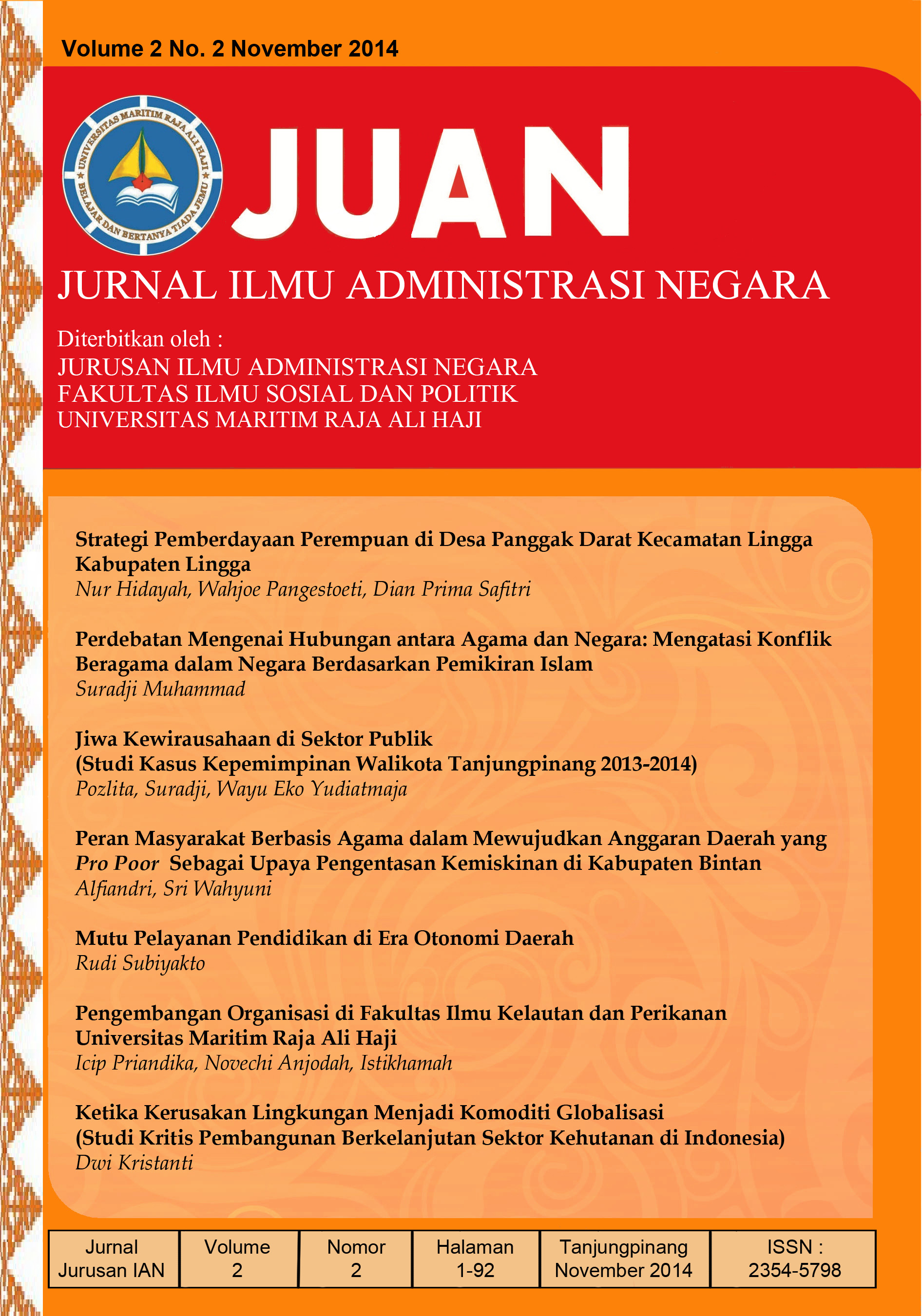 					View Vol. 2 No. 2 (2014): Jurnal Ilmu Administrasi Negara
				