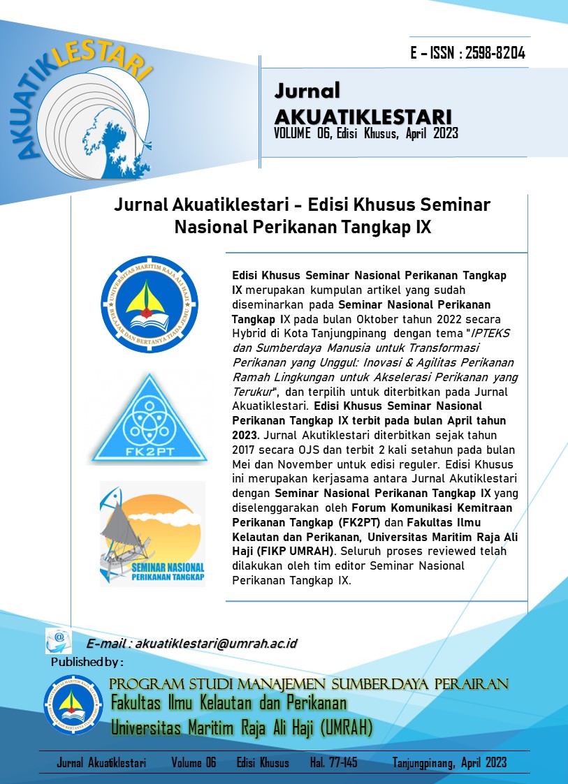 					View Vol. 6 (2023): Jurnal Akuatiklestari - Edisi Khusus Seminar Nasional Perikanan Tangkap IX 
				