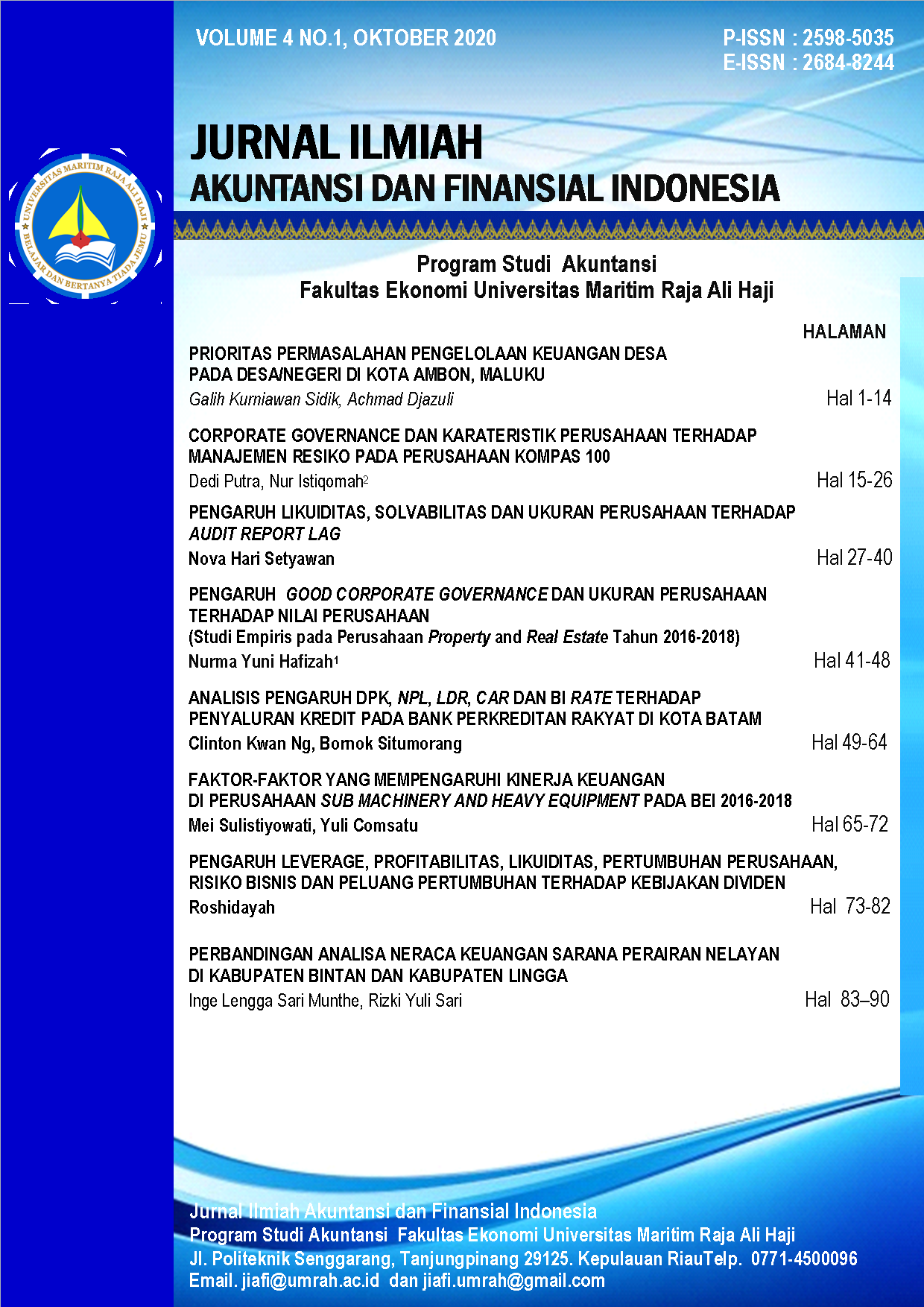 					View Vol. 4 No. 1 (2020): Jurnal Ilmiah Akuntansi dan Finansial Indonesia
				