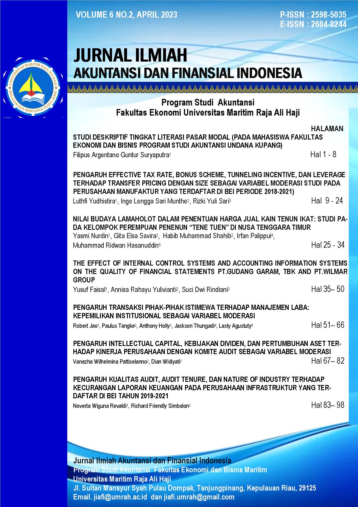 					View Vol. 6 No. 2 (2023): Jurnal Ilmiah Akuntansi dan Finansial Indonesia
				