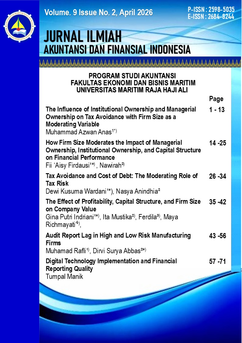 					View Vol. 9 No. 2 (2026): Jurnal Ilmiah Akuntansi dan Finansial Indonesia
				
